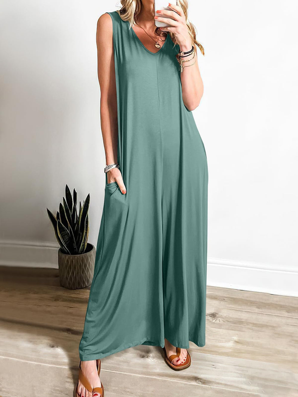 Summer Fresh Casual Women Pocket Jumpsuit Thin Women Jumpsuit
