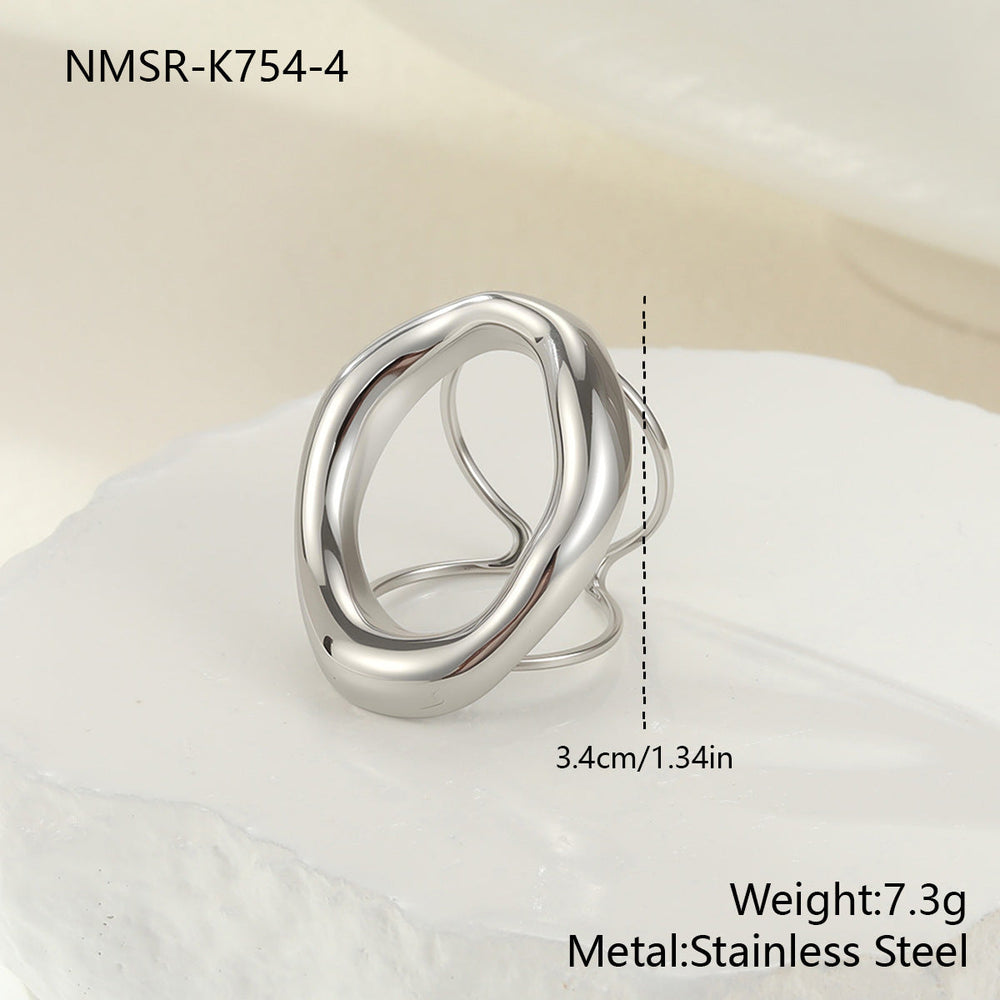 Personality Geometry Hollow Out Cutout Stainless Steel Necklace Bracelet Ear Studs Ornament Set All Match Ring