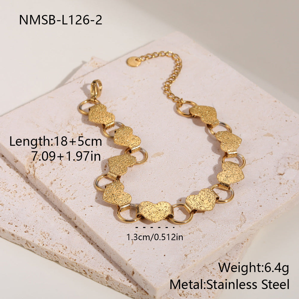 Personalized High Grade Hollowed Heart Shape Stainless Steel Necklace 18K Gold Plating Exaggerated Bracelet Hand Jewelry