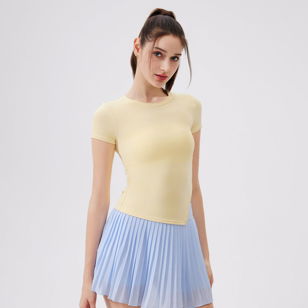 Cool Breathable Antibacterial Asymmetric Waist-Tight Sports Top Women Short Sleeved T shirt Running Training Clothes Fitness Yoga Clothes
