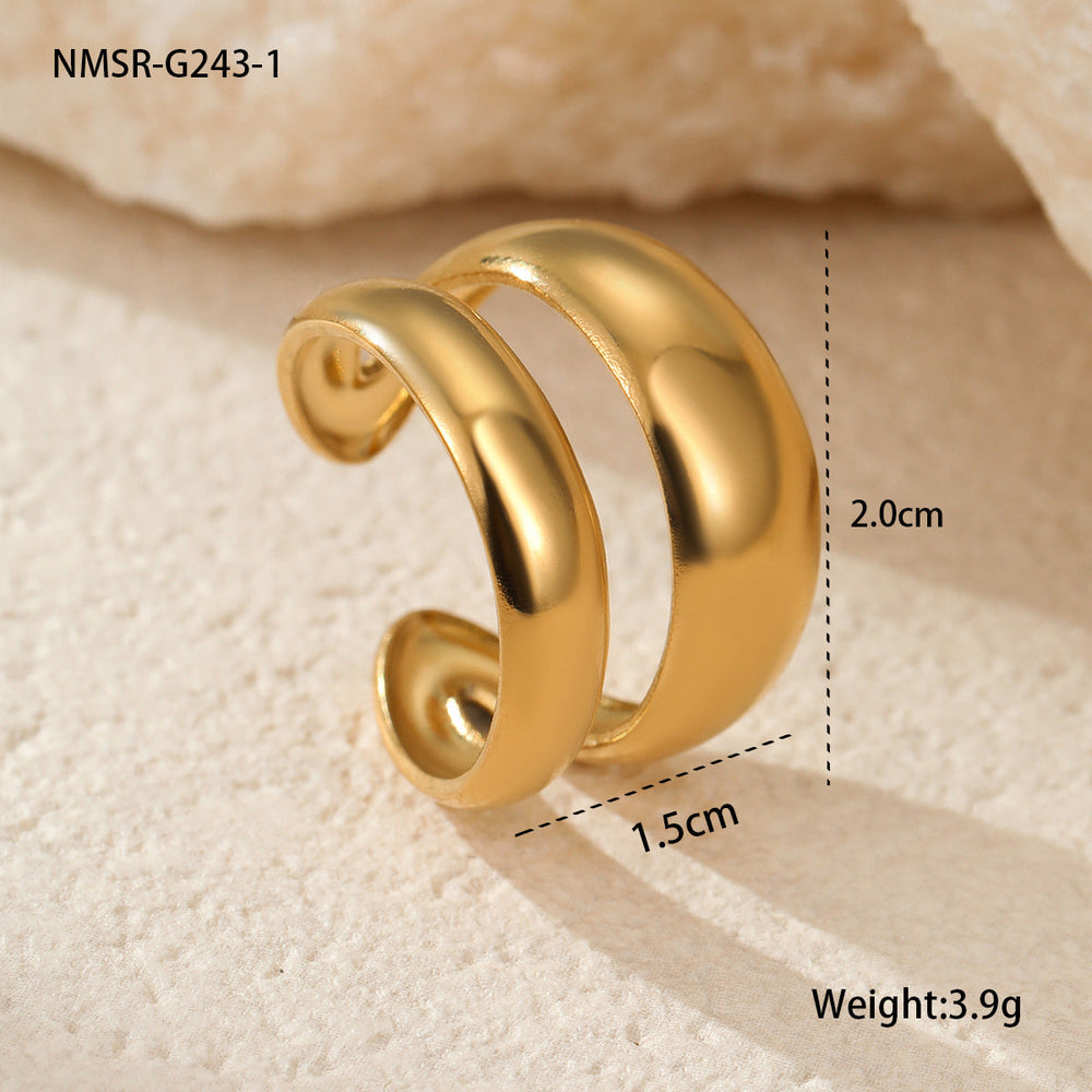 Fashionable Trendy Cool Design Stainless Steel Ring 18K Gold Simple Advanced French Finger Ring Jewelry