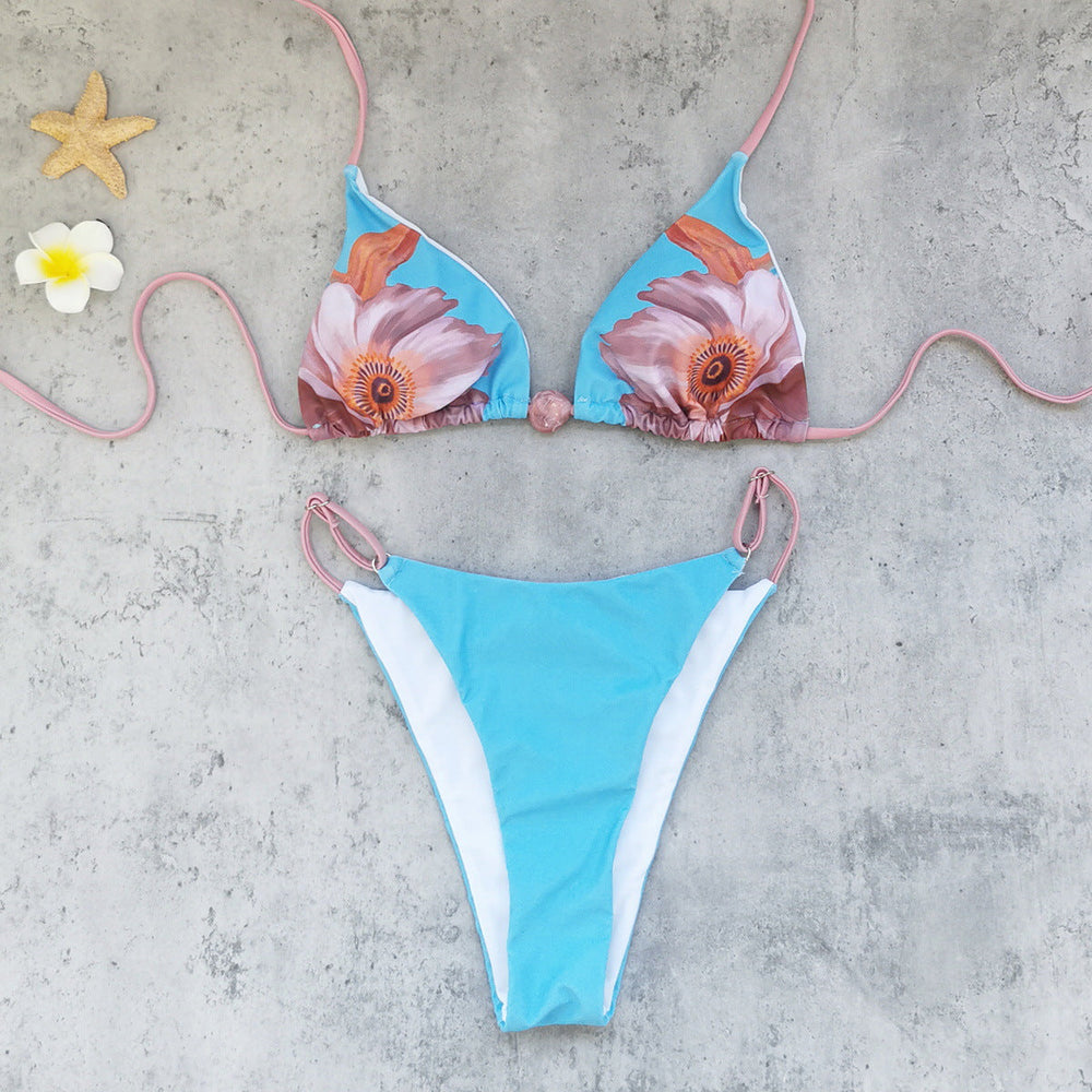 Fresh Three Point Bikini Strap Backless Split Swimsuit Women