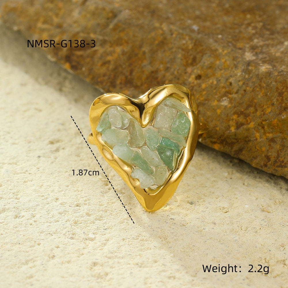 Exquisite Small Stainless Steel Plated 18K Gold Love Inlaid Natural Stone Simple High Sense Ring