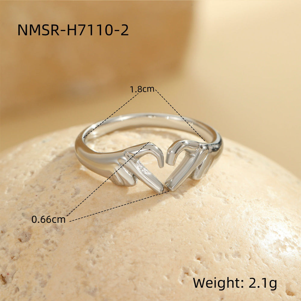 Valentine Day Double Hand Heart Ring Gift Love Heart Shaped Ring Ornament Open Adjustable Couple Ring
