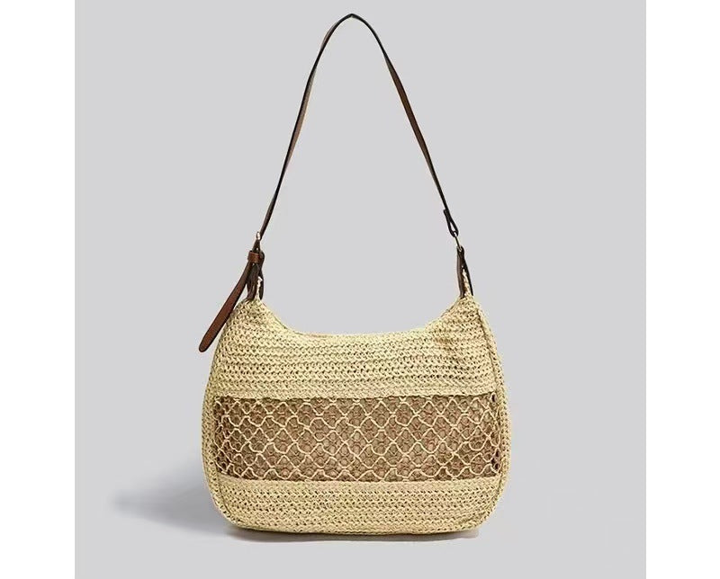 Hollow Out Cutout Underarm Straw Bag Shoulder Woven Bag Women Seaside Vacation Beach Bag All Matching Straw Bag