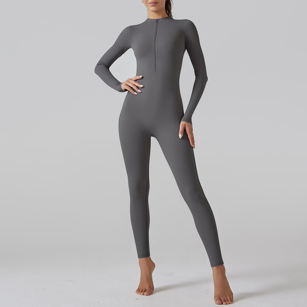 Internet Open Collar Long Sleeve Zipper One Piece Dance Fitness Sports Jumpsuit Sexy Tight Yoga Clothes for Women