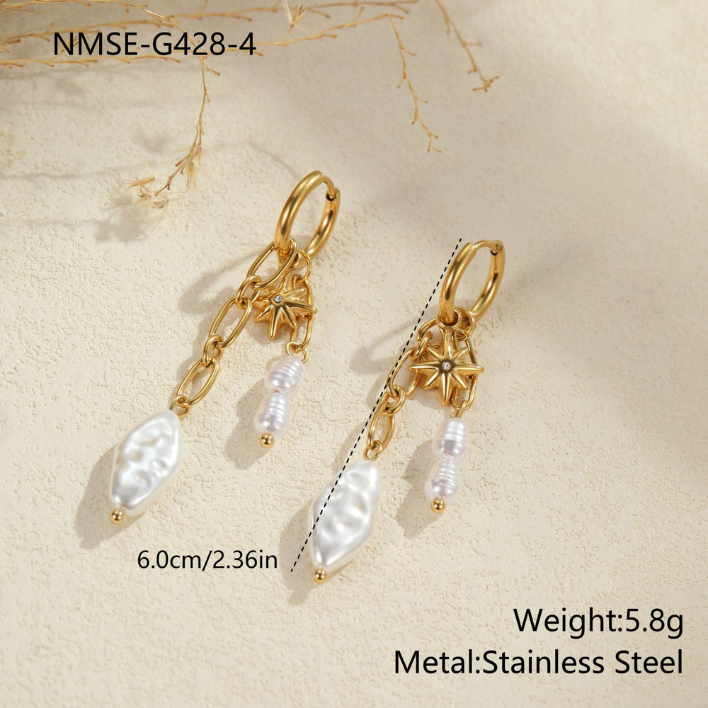 Retro Design Imitation Baroque Pearl Earrings Stainless Steel Earrings Plated 18K Gold Light Luxury Ear Rings