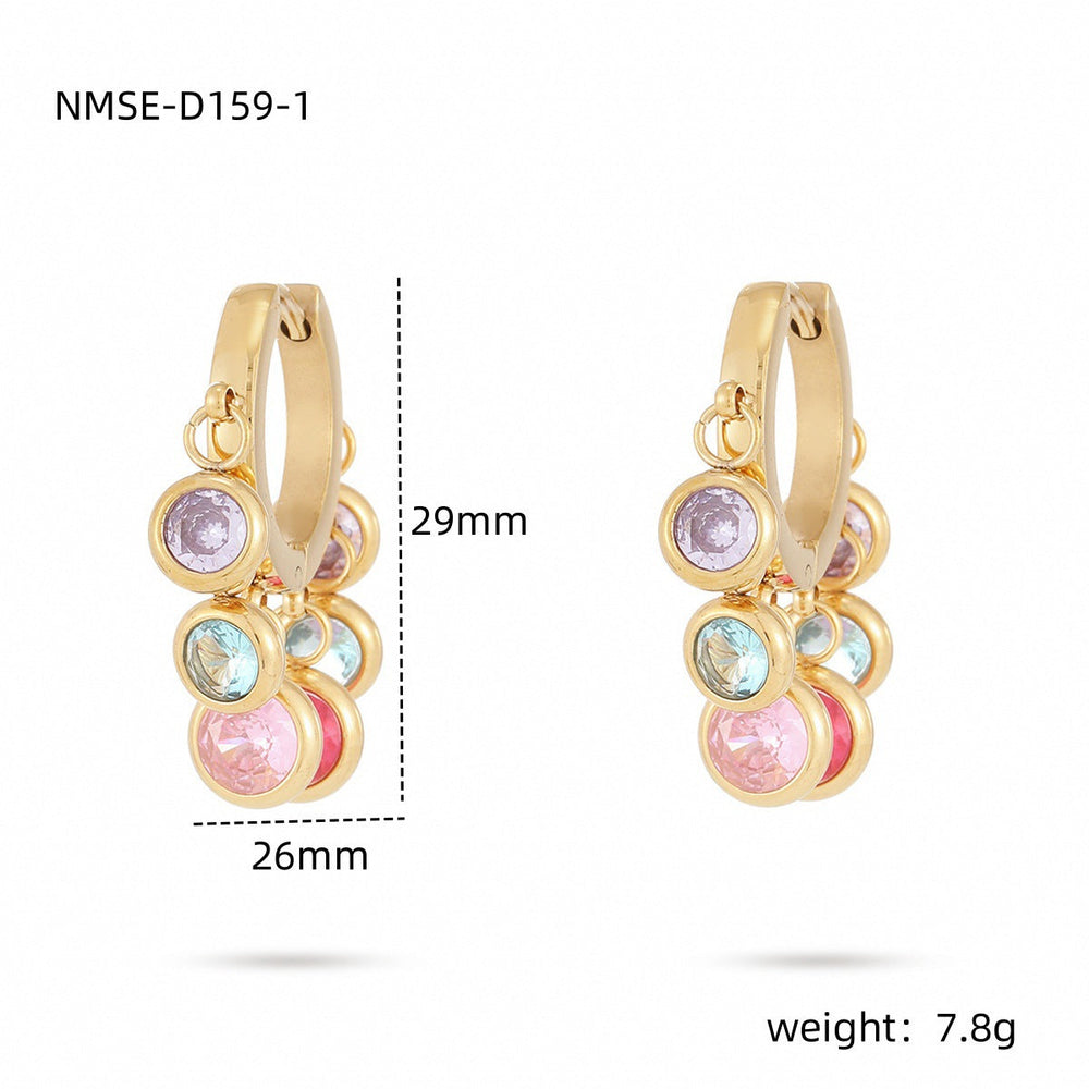 18K Vacuum Gold Plated round Diamond Stainless Steel Earrings for Women Affordable Luxury Colorful Crystals Titanium Steel Earrings Women