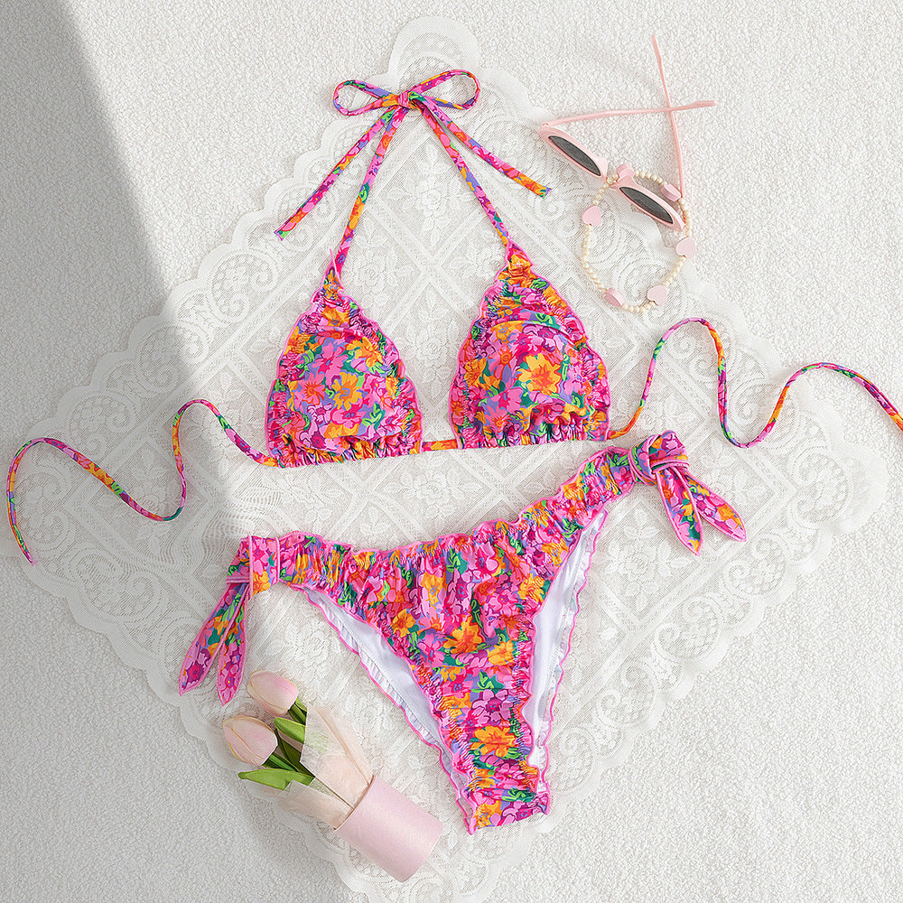 Swimwear Sexy Bikini Flounced Printed Halter Bikini Swimsuit