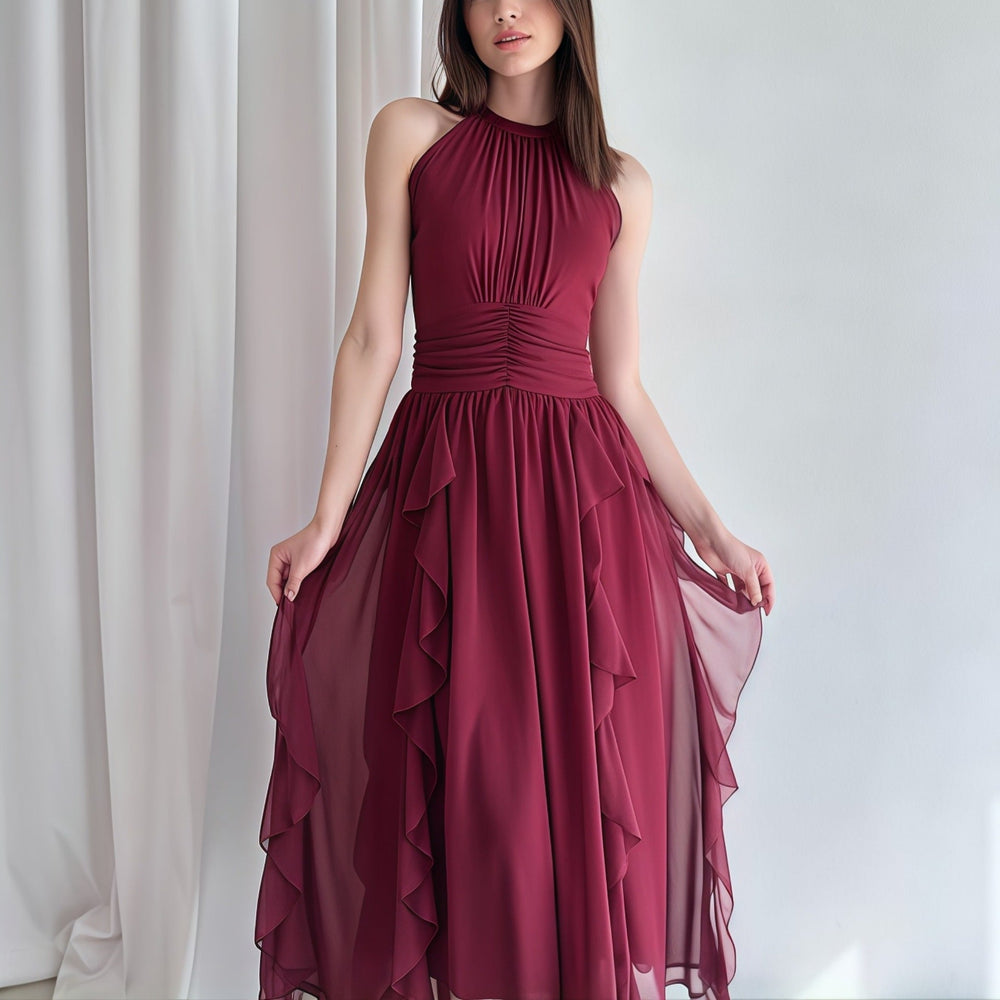 Summer Women Clothing French Ruffled Waist Slimming Dress
