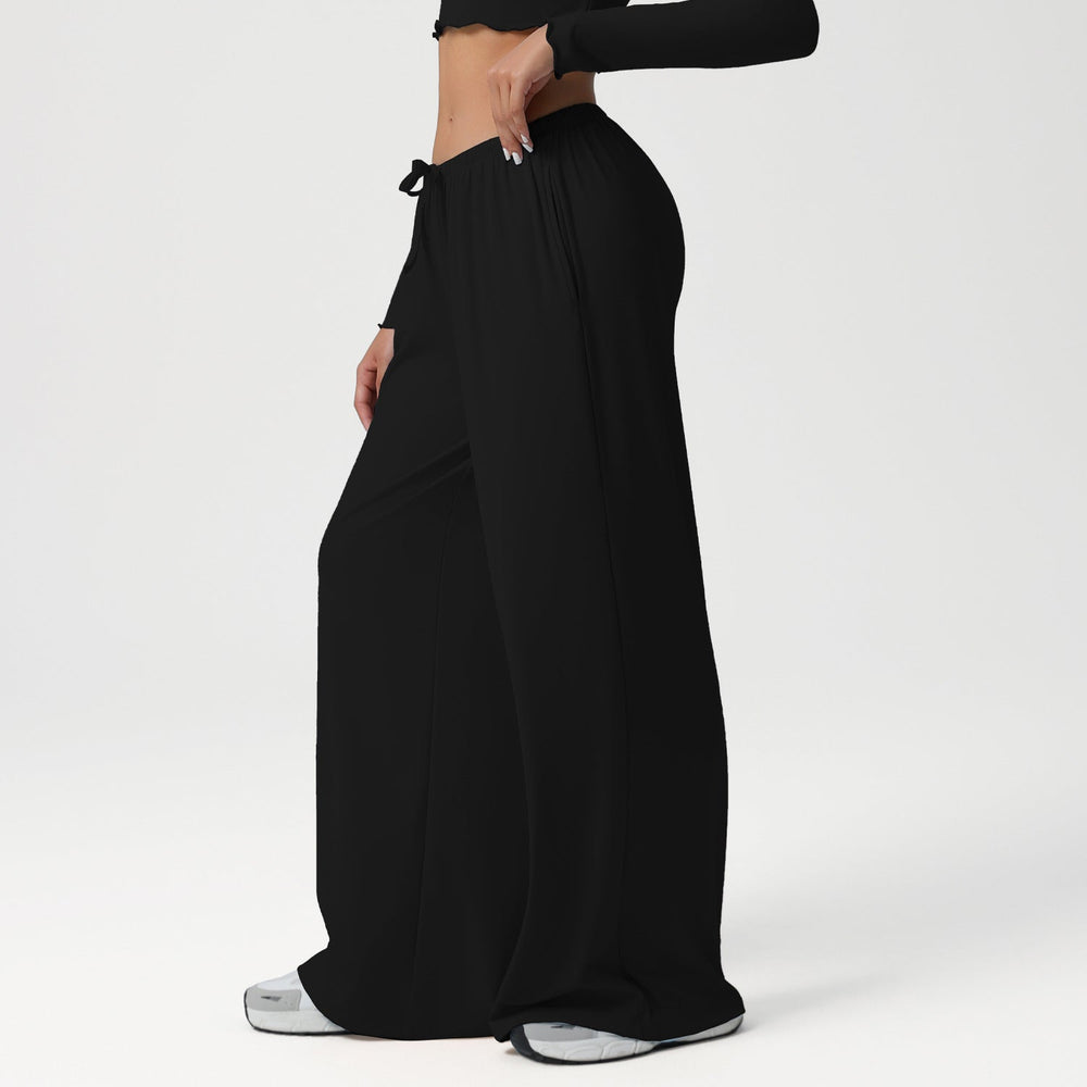 Autumn Winter Wide Leg Women Sports Pants Loose Low Waist Fitness Pants Drawstring Elastic Casual Yoga Pant Belt Pocket