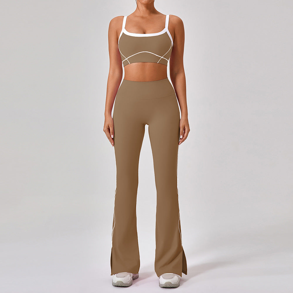 Nude Feel Tight Outdoor Sports Underwear Women Spaghetti Strap Contrast Color Suit Sling Yoga Clothes