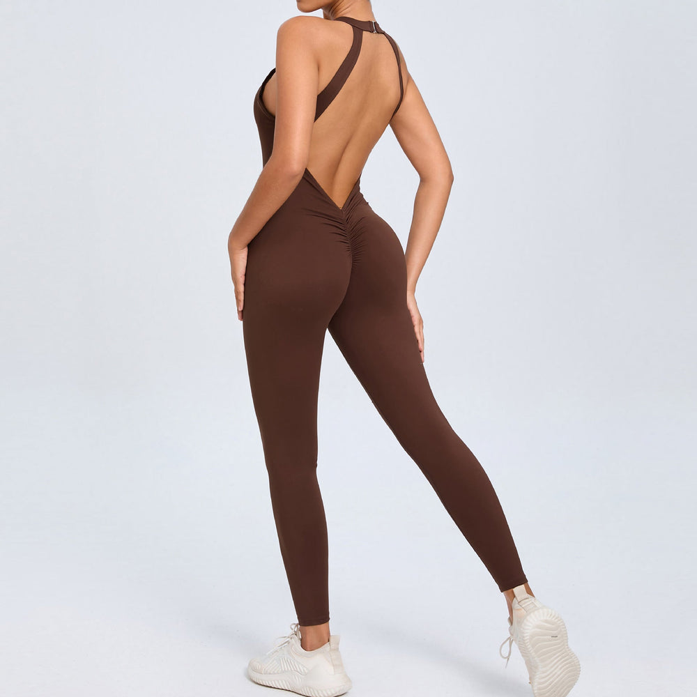 Back Buckle Yoga Jumpsuit Women Peach Hip Backless Sports Quick Drying One Piece Fitness Jumpsuit