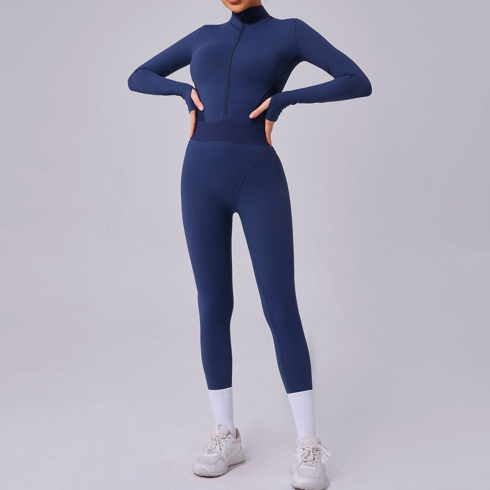 Mesh Stitching on Both Sides Yoga Jumpsuit Tight Elastic Waist Finger Hole Stitching Sports Fitness One Piece