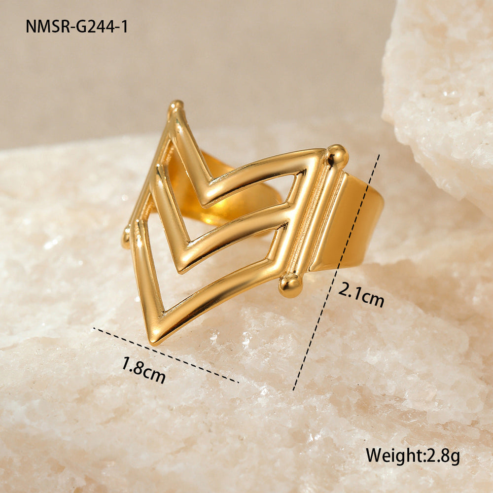 Fashionable Trendy Cool Design Stainless Steel Ring 18K Gold Simple Advanced French Finger Ring Jewelry