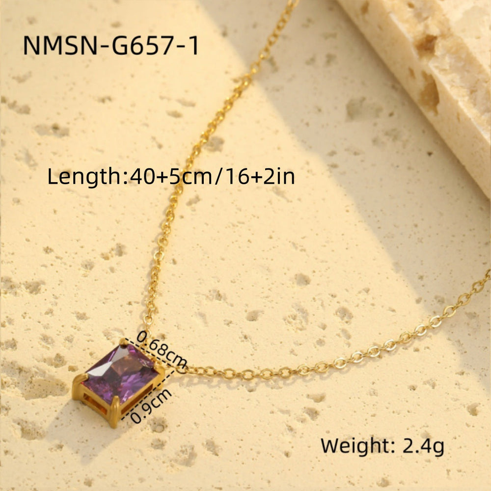 Light Luxury High Grade Stainless Steel Necklace Square Zircon Embellished Simple All Match Women Titanium Steel Clavicle Chain