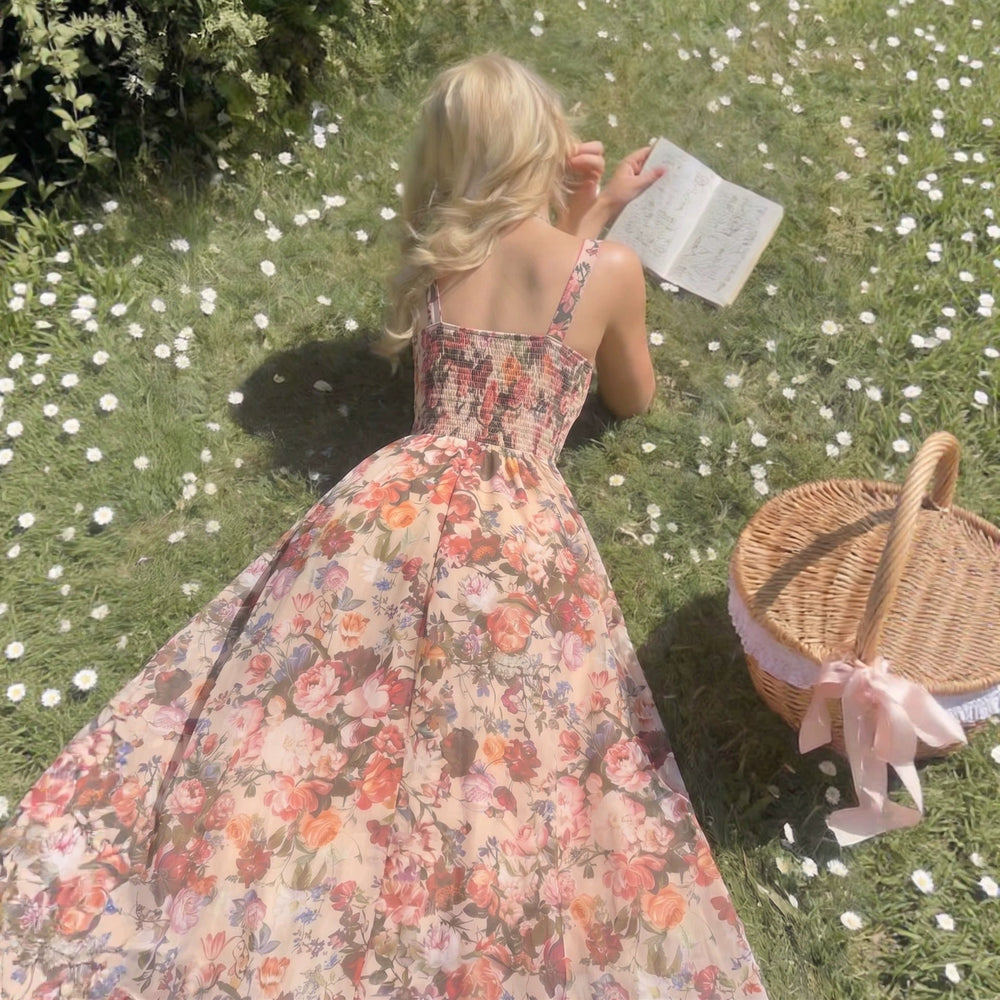 Loose Lazy Small Strapless Sexy Strap Dress Summer Korean Texture Floral Dress