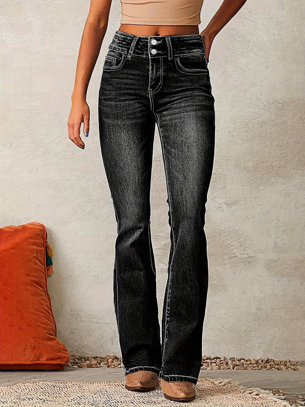 Vintage Stretch Jeans Women Wear Spring Washed Street Bootcut Pants
