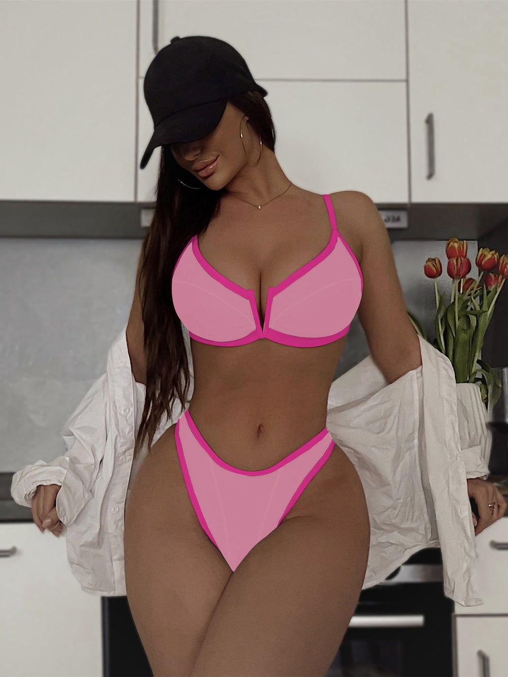 Bikini Double Bikini Sexy Swimsuit Backless Swimsuit Women V Support Swimsuit Color Matching Bikini