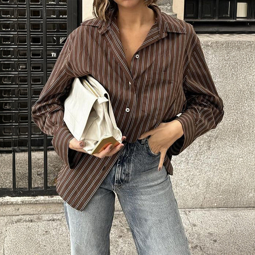 Women Clothing Autumn Casual Vacation Plaid Long Sleeve Coat Shirt