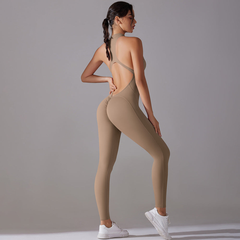 Shaping One Piece Zipper Yoga Clothes One Piece Belly Contracting Close Fitting Hollow Out Cutout Sports Back Shaping Jumpsuit Yoga Pants