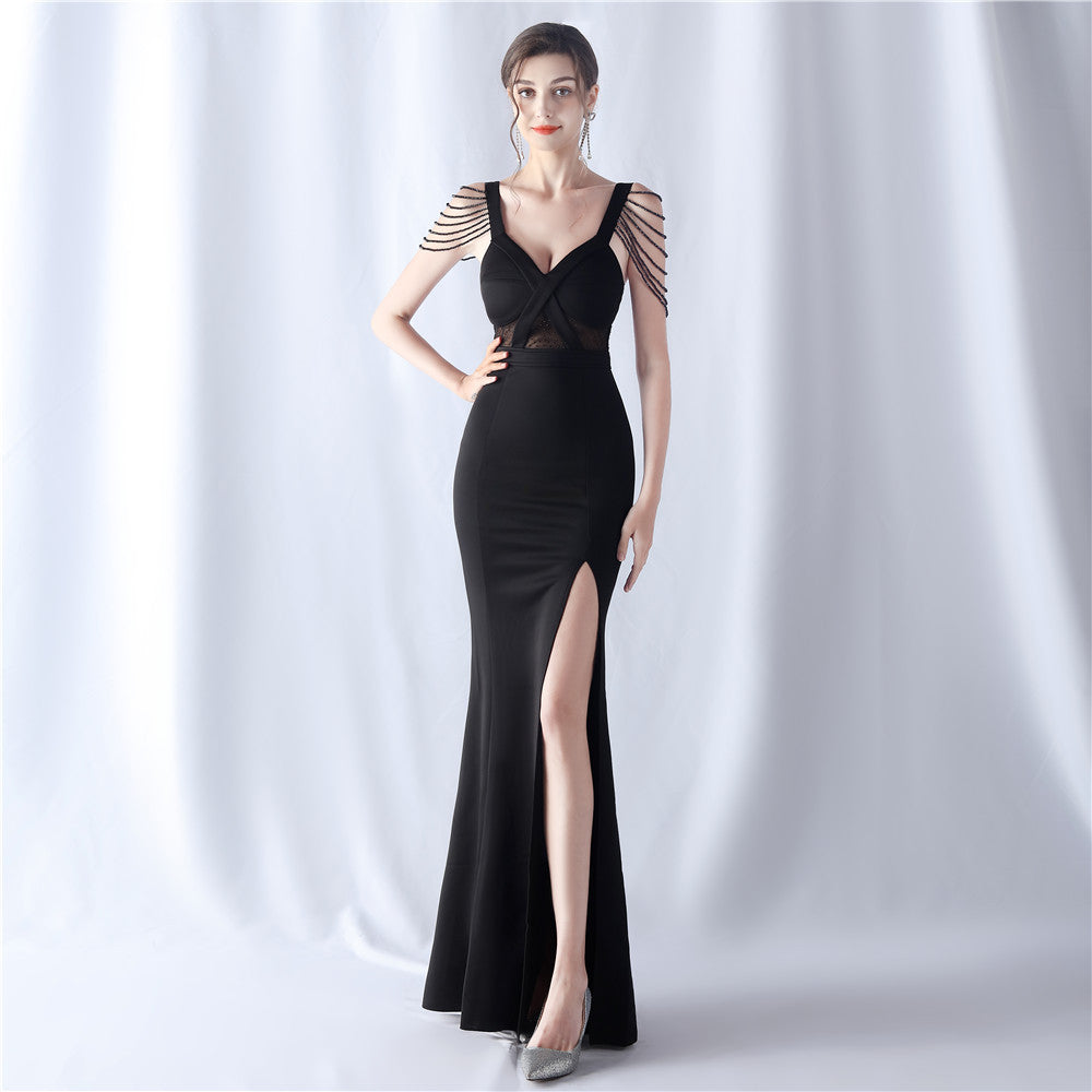 Beaded See through Wedding Exhibition Dinner Evening Dress