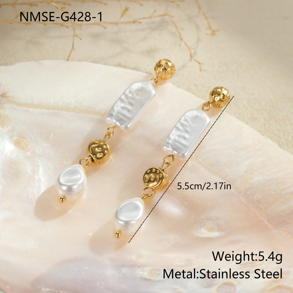 Retro Design Imitation Baroque Pearl Earrings Stainless Steel Earrings Plated 18K Gold Light Luxury Ear Rings