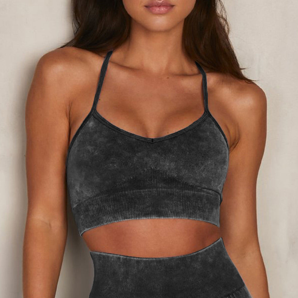 Seamless Stone Washed Workout Bra Shorts Sports Suit Running Body Tight Five Piece Set