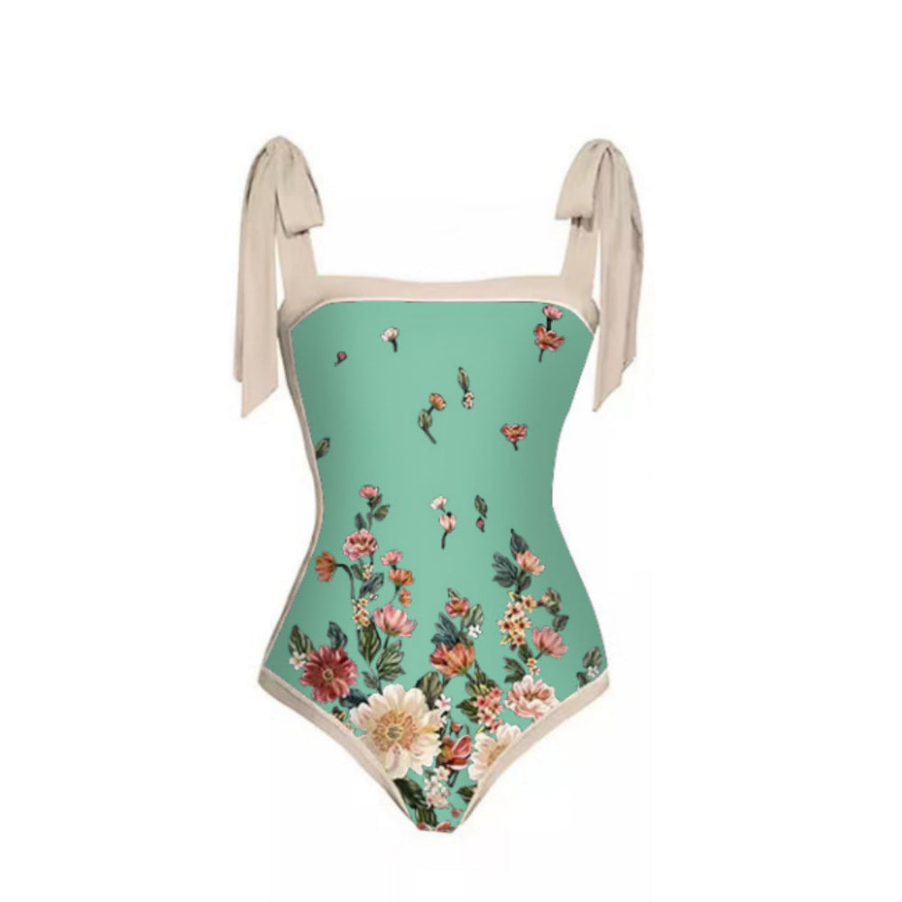 Mesh Two Piece French Swimsuit Digital Printing Sheath Dress Swimsuit for Women