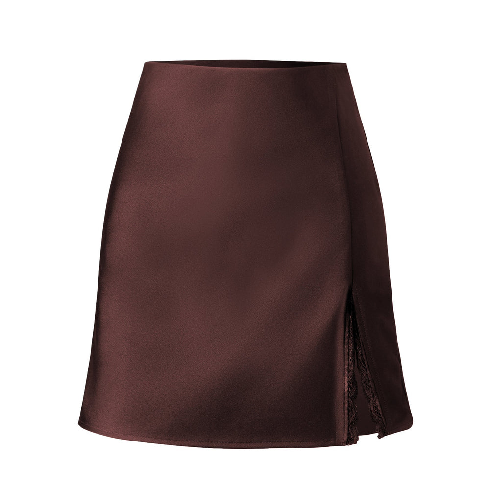 Satin Skirt Lace Split High Waist Elastic Short Skirt Sexy Hip Skirt Women