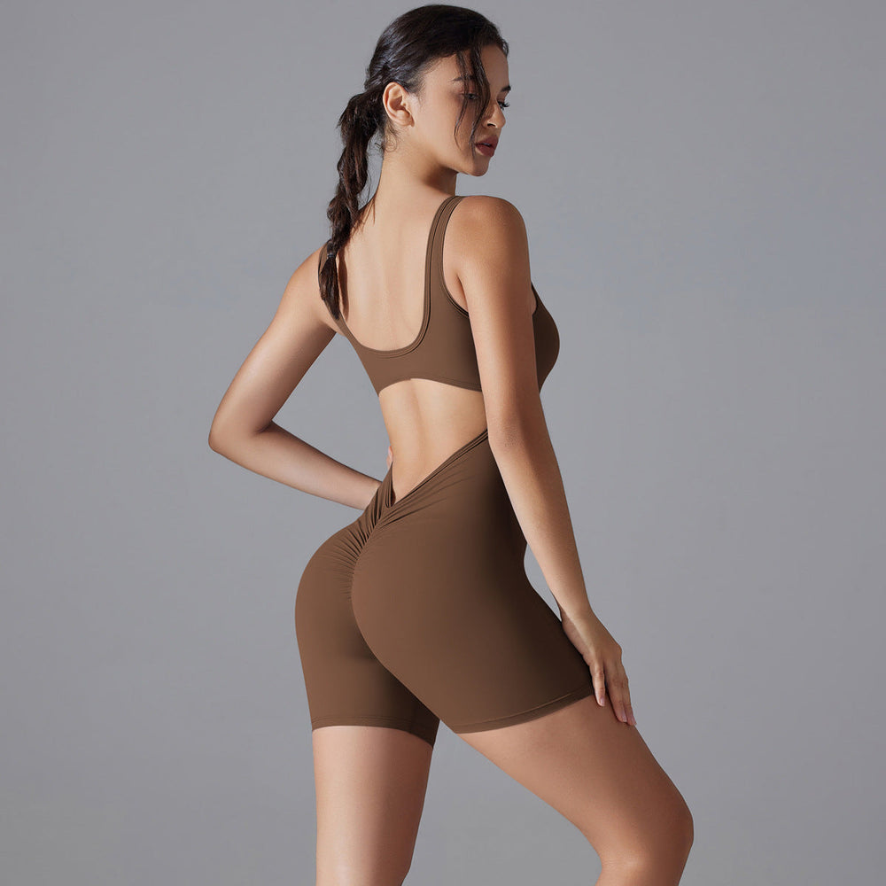 Sexy V Shaped Back Waist Romper Yoga Clothes One Piece Belly Contracting Close Fitting Sports Back Shaping Jumpsuit Women