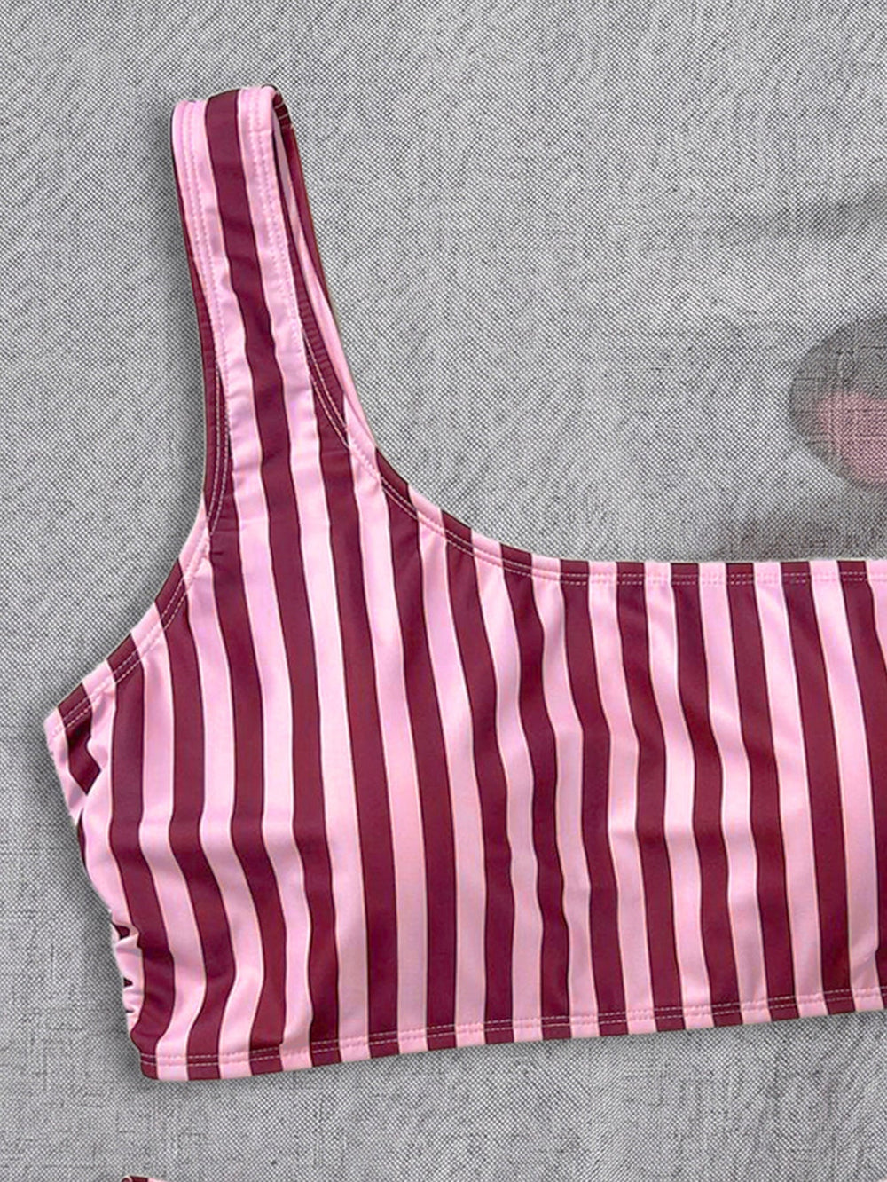 Bikini Pink Striped One Shoulder Tube Top Bikini Sexy Backless Low Waist Split Swimsuit