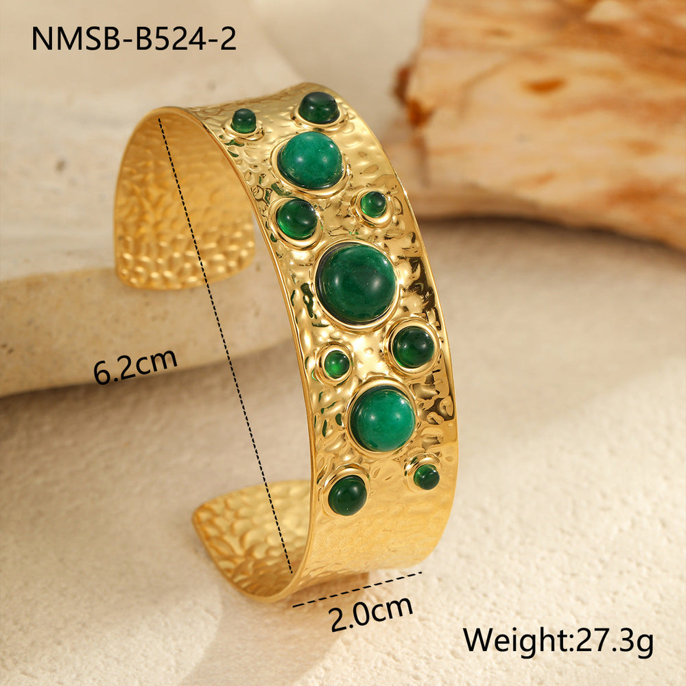 Medieval Titanium Steel Bracelet Color Natural Stone Special Interest Design Stainless Steel Open Ended Bracelet
