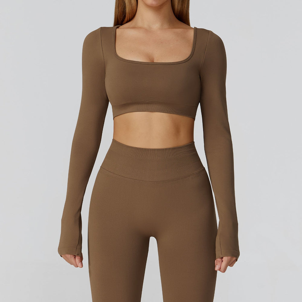 Sollinarry Slim Fit Seamless Yoga Clothes Hollow Out Cutout out Beauty Back Yoga Long Sleeve Women Sports Running Fitness Clothes