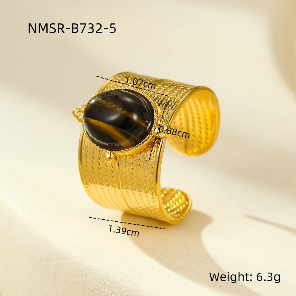 Retro Stainless Steel Gemstone Natural Stone Ring 18K Gold Plated Titanium Steel Ring Ornament