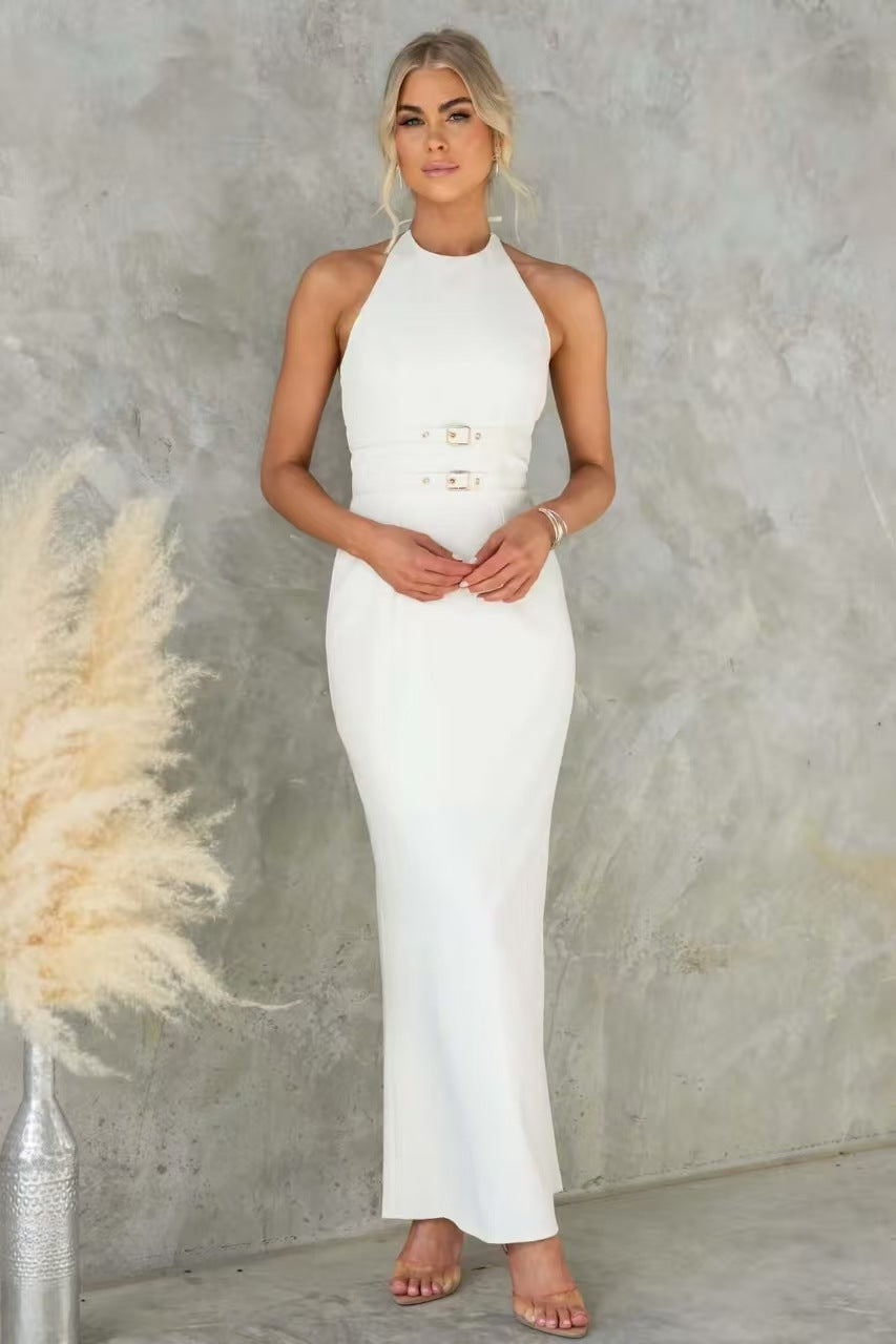 Summer Sexy Hollow Out Cutout Backless Halter Elegant Dress