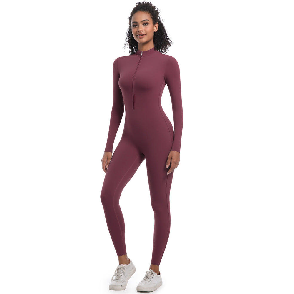 Zipper Nude Feel Long Sleeve Yoga Jumpsuit High Strength Running Fitness Clothes Sports Trend One Piece Tights