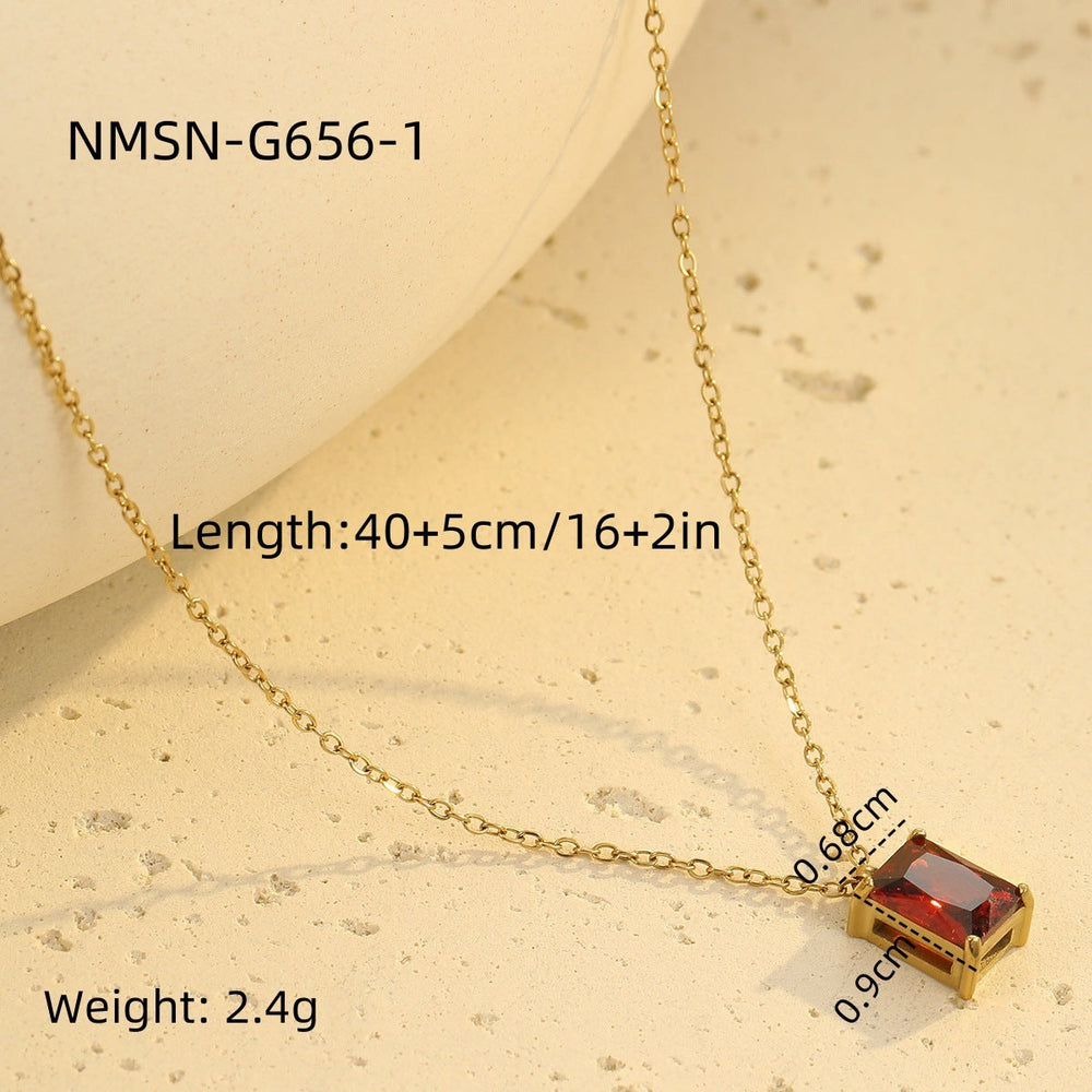 Light Luxury High Grade Stainless Steel Necklace Square Zircon Embellished Simple All Match Women Titanium Steel Clavicle Chain