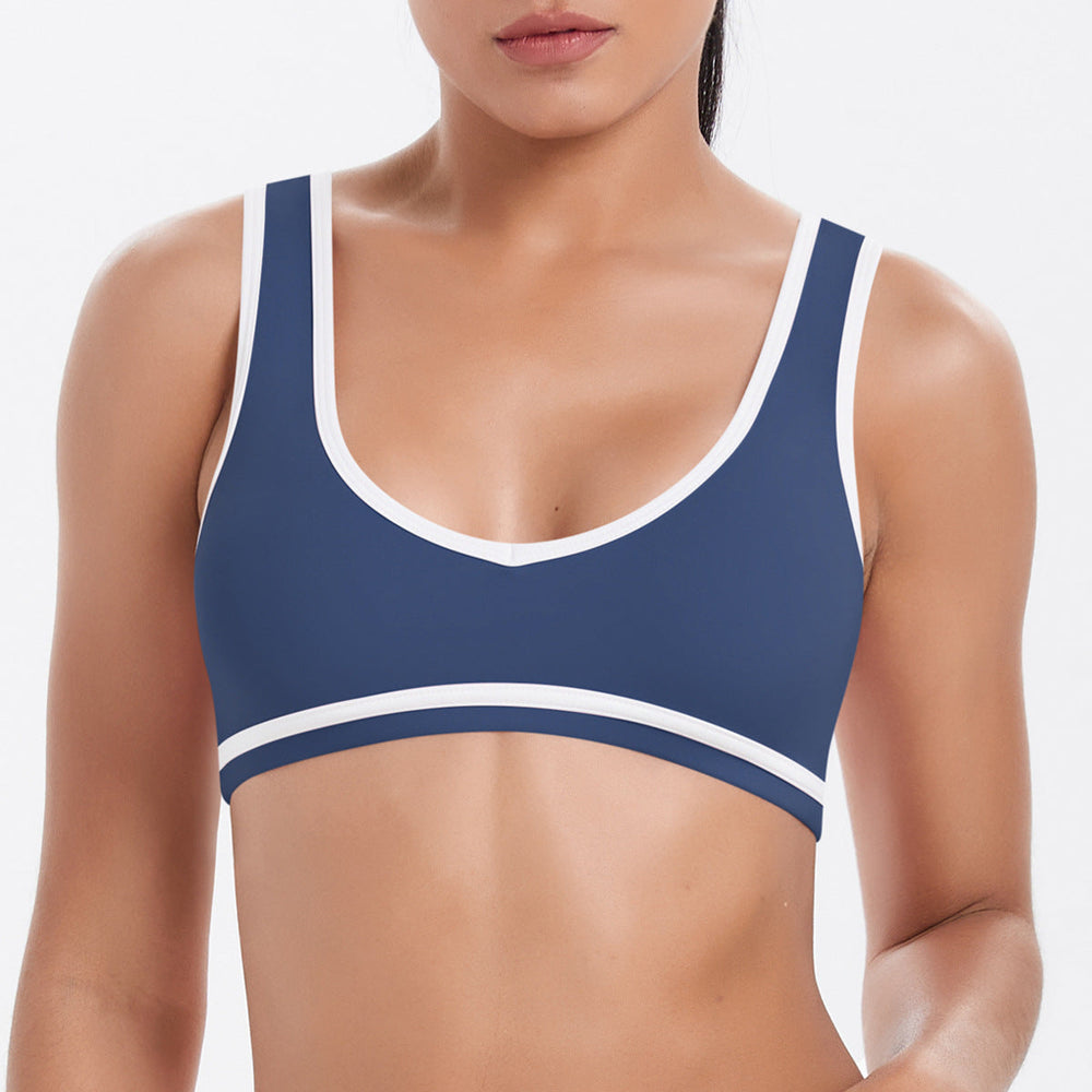 Tight Nude Feel Contrast Color Sports Back Shaping Women Backless Yoga Bra Tennis Workout Clothes Outer Wear Sports Top