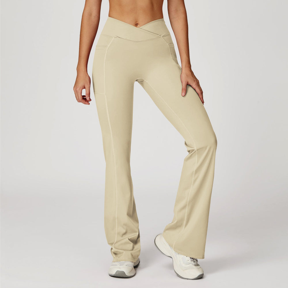 High Waist Nude Feel Bell Bottom Pants Women Cross Waist Wide Leg Bootcut Trousers Outdoor Casual Sports Bell Bottom Pants
