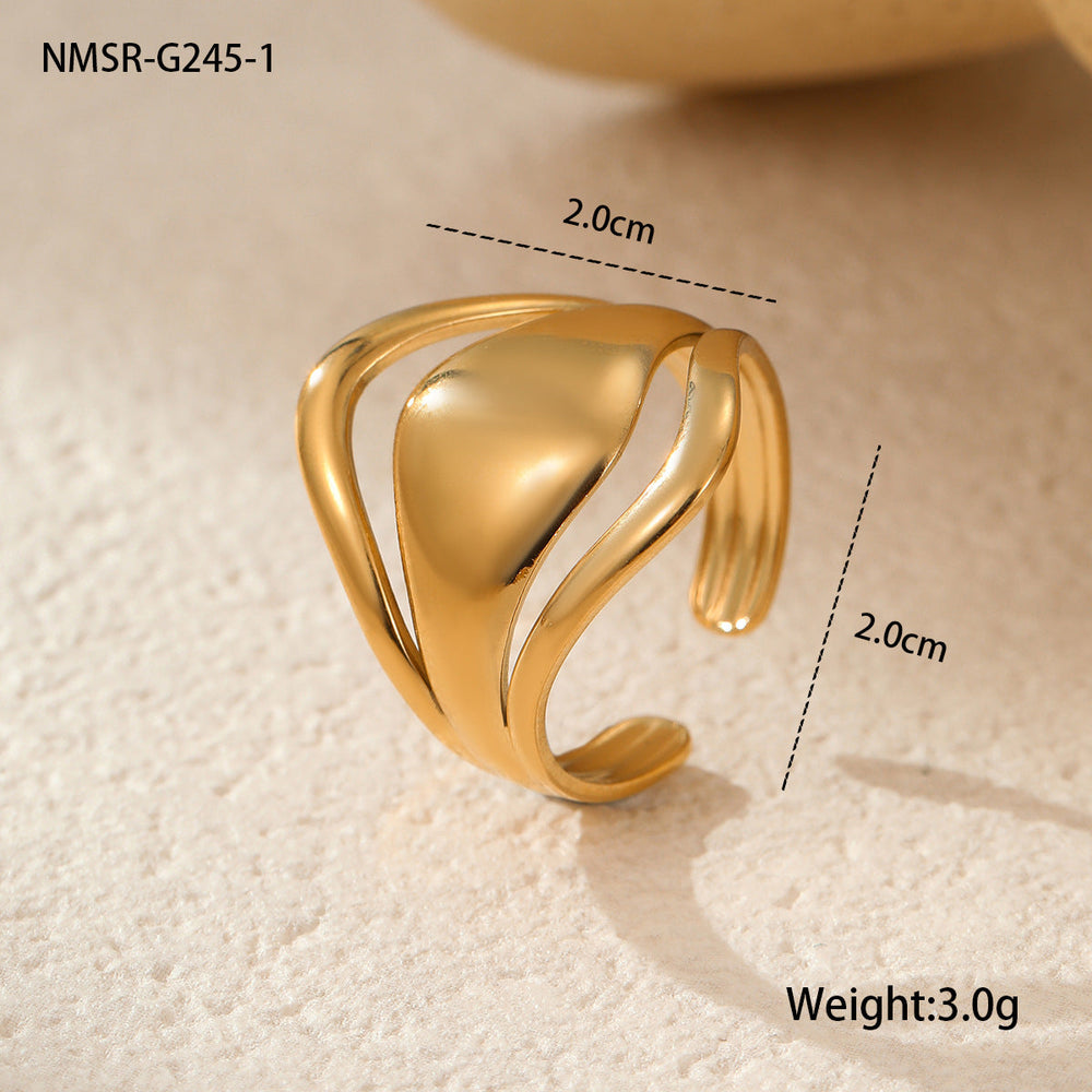 Fashionable Trendy Cool Design Stainless Steel Ring 18K Gold Simple Advanced French Finger Ring Jewelry