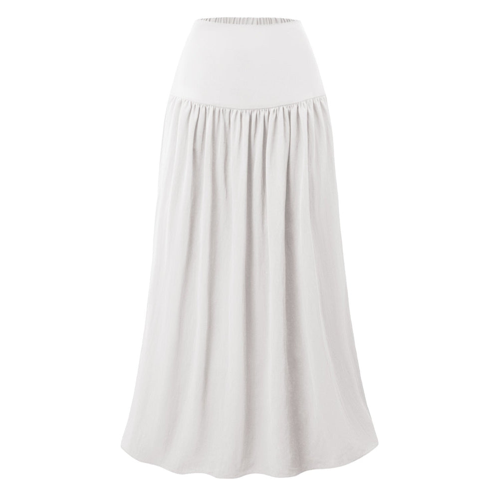 Women Cotton Pocket Skirt High Waist Back Elastic Dress Loose Pleated Large Swing Skirt