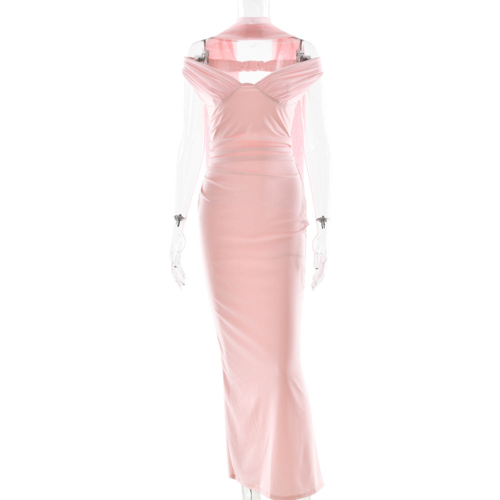 Elegant Tube Top Solid Color Dress Sexy Sleeveless Slim Fit Backless Dress