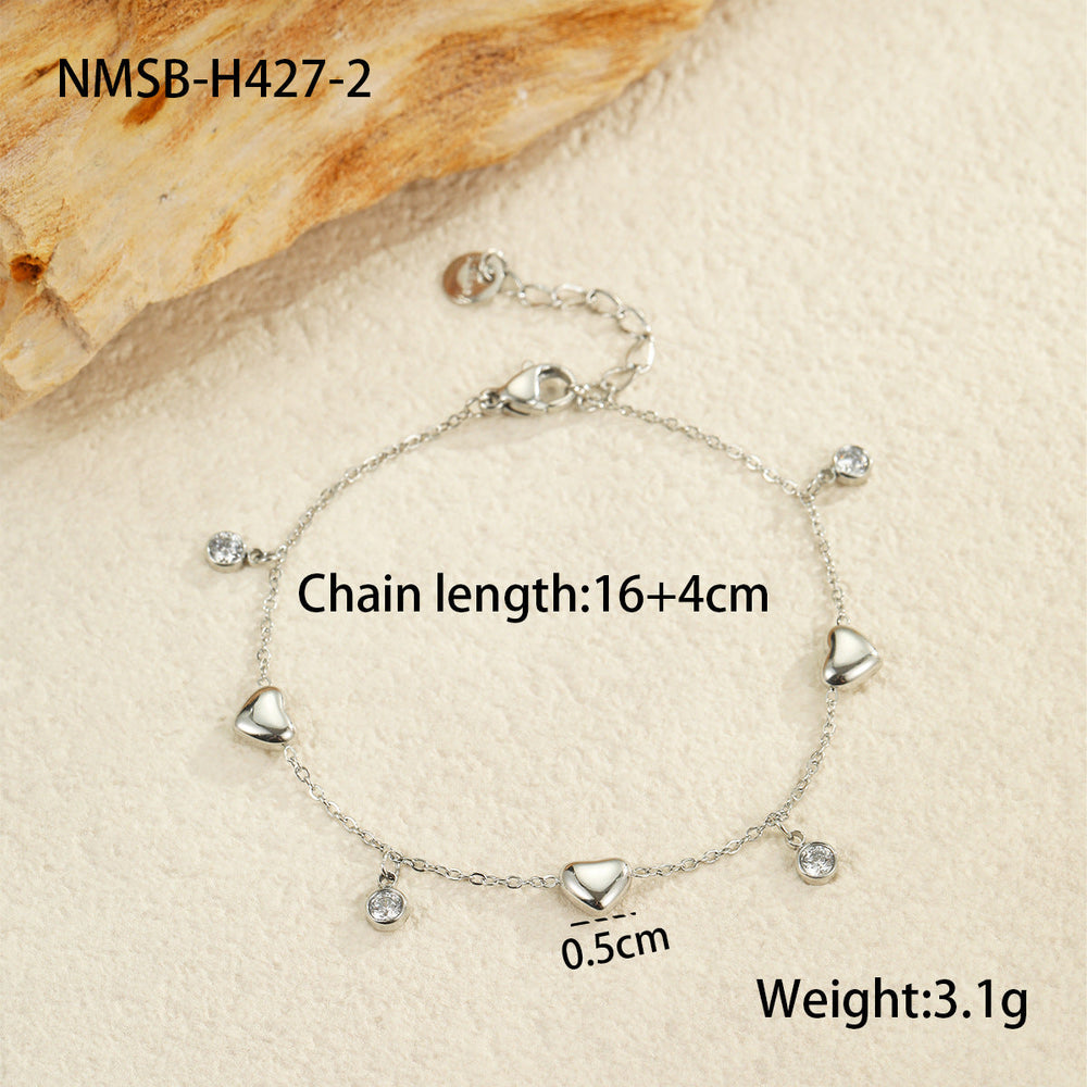 Refined Simple Stainless Steel Loving Heart Zircon Bracelet Non Fading Simple Hand Jewelry