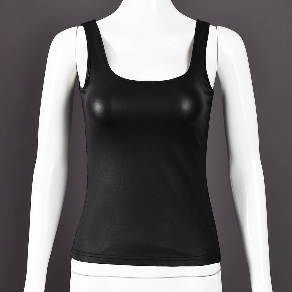 Women Summer Solid Color Coated Shoulder Strap Sexy U Collar Cropped Exposed Vest for Women