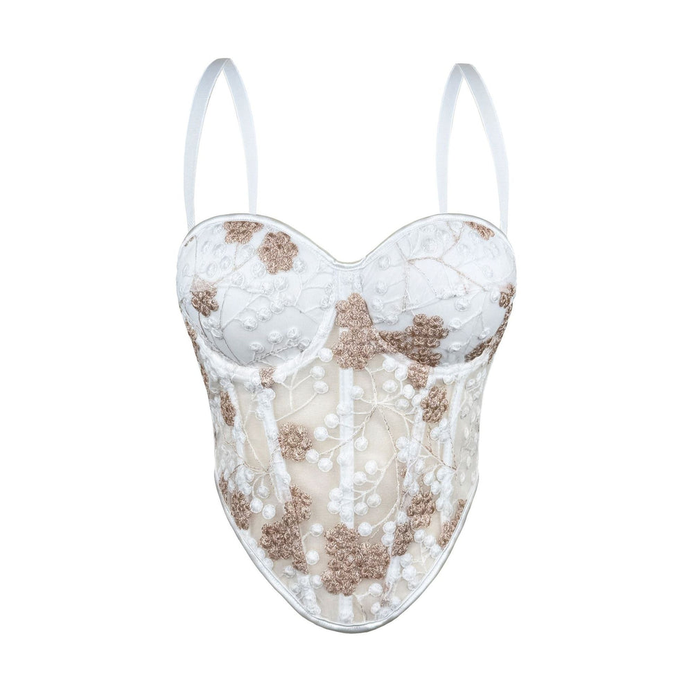 Floral Embroidery Boning Corset Bra Sexy Sling Vest Summer Outer Wear Slim Shaping Tube Top