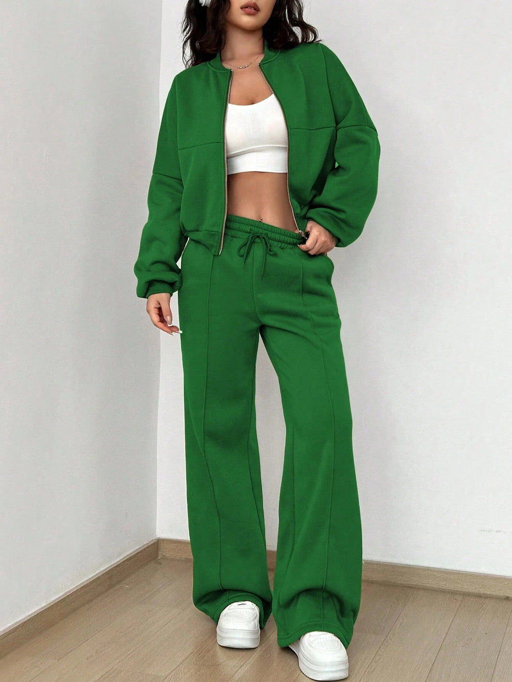 Spring Autumn Two Piece Set Trendy Cardigan Zipper Slim Fit Elastic for Women