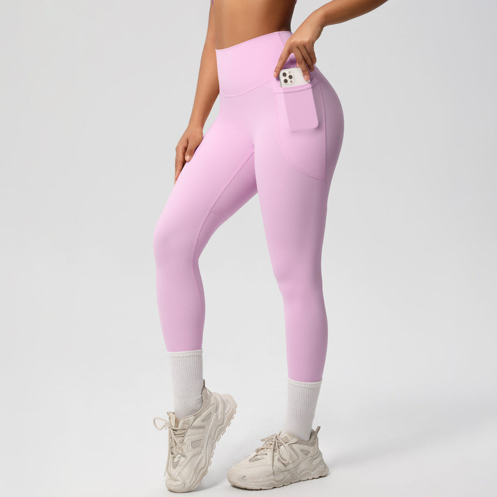 Solid Color Double Sided Sanding Tight High Waist High Elastic Breathability Yoga Pants Sports Running Fitness Yoga Wear