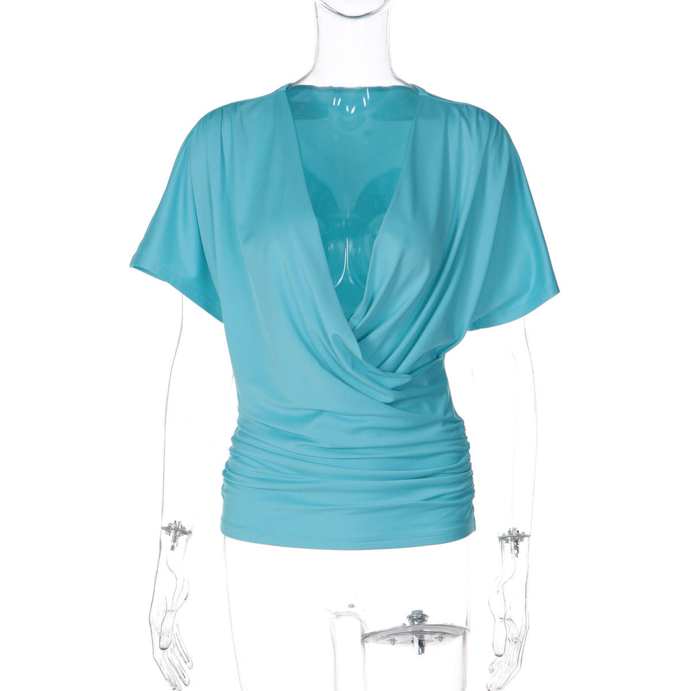 Women Summer Sexy Deep V Plunge Waist Slim Fit Short Sleeved T shirt Women