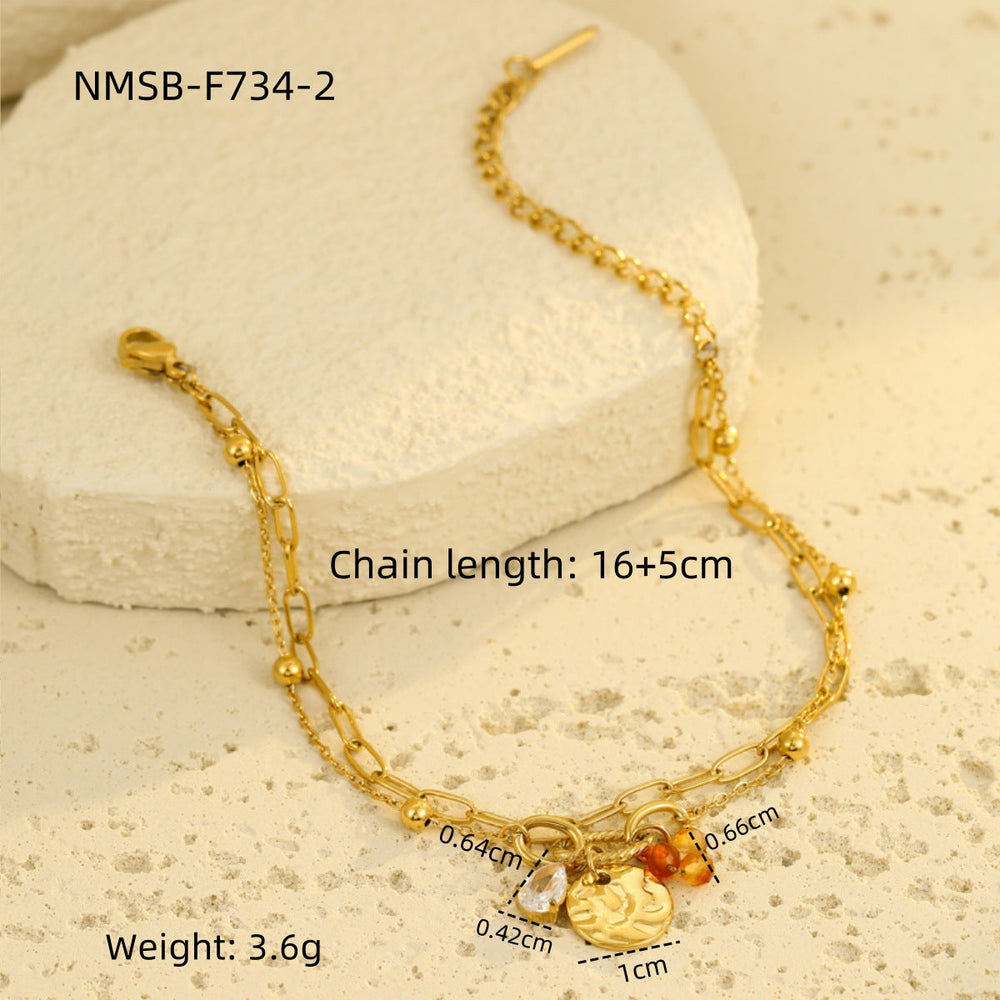 Autumn Winter Light Luxury High Grade Titanium Steel Bracelet Water Drop Zircon Pearl Embellished round Brand Women Bracelet Jewelry